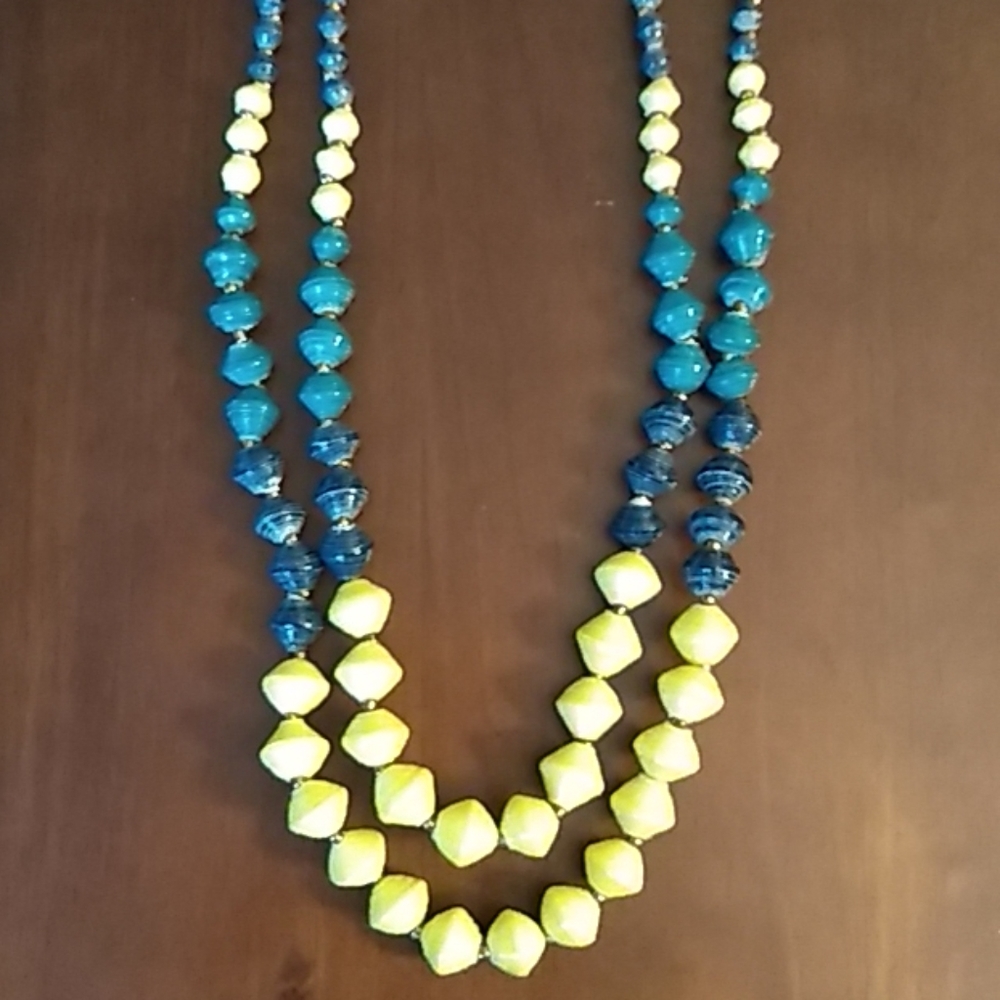 "31 Bits" paper bead two-strand long necklace